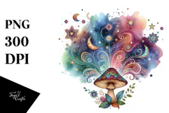 colorful Magical Aster Mushroom | Sublimation | Clipart Product Image 1
