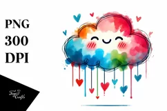 Colorful Smiling Cloud with Hearts PNG Product Image 1