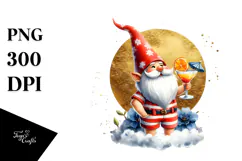 Gnome in Beachwear Drinking Cocktail PNG Product Image 1