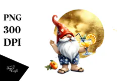 Gnome in Beachwear Drinking Cocktail PNG Product Image 1