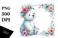 Colorful Baby Polar Bear Floral Clipart Product Image 3