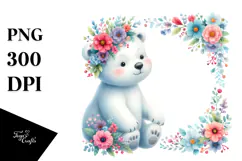 Colorful Baby Polar Bear Floral Clipart Product Image 1