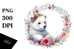 Colorful Baby Polar Bear Floral Clipart Product Image 1