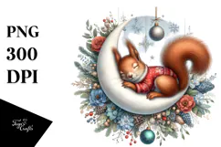 Boho Cute Baby Squirrel Dressed for Christmas, PNG Product Image 1