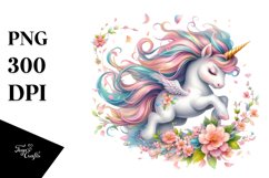 Colorful Unicorn with Spring Petals PNG Product Image 1