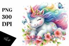 Colorful Unicorn with Spring Petals PNG Product Image 3