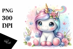 Watercolor Baby Unicorn Clouds | Clipart Product Image 1