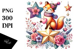 Adorned Fox Sitting on a Star PNG Product Image 1