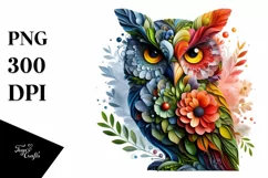 Abstract Vibrant Owl with Flowers PNG Product Image 1