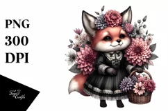 Baby Fox Holding Flowers and Dahlia Bouquet | Sublimation | Product Image 1