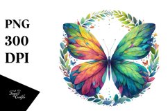Abstract Vibrant Butterfly with Flowers PNG Product Image 3