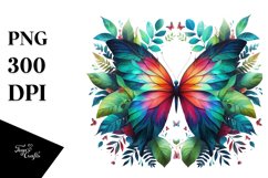 Abstract Vibrant Butterfly with Flowers PNG Product Image 1
