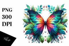 Abstract Vibrant Butterfly with Flowers PNG Product Image 1