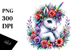 Baby Unicorn with Floral Wreath PNG Product Image 1