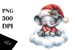 Boho Cute Baby Elephant Dressed for Christmas, PNG Product Image 1