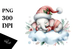 Boho Cute Baby Elephant Dressed for Christmas, PNG Product Image 1