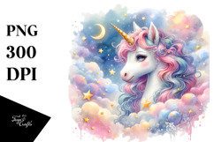 Colorful Baby Unicorn Gazing at Stars PNG Product Image 1