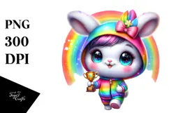 Crazy Vibrant Watercolor Baby Rabbit PNG Product Image 1