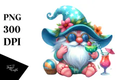 Gnome Drinking Cocktail in Beachwear PNG Product Image 1