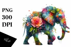 Abstract Vibrant Elephant with Flowers PNG Product Image 3
