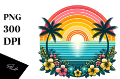Retro Tropical Rainbow Sunset, PNG Product Image 1