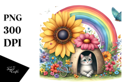 Vibrant Flower Cat House Scene Product Image 1