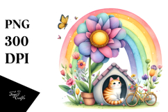 Kitten Flower Rainbow Watercolor Illustration Clipart Product Image 1