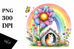 Kitten Flower Rainbow Watercolor Illustration Clipart Product Image 3