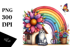 Kitten Flower Rainbow Watercolor Illustration Clipart Product Image 1