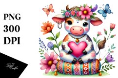colorful Cow Heart Sitting PNG Product Image 1