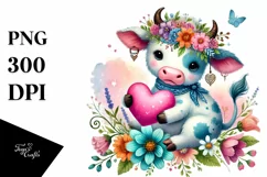 colorful Cow Heart Sitting PNG Product Image 1