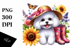 Bichon Frise with Sun Hat and Rain Boots Caricature-Like Product Image 1