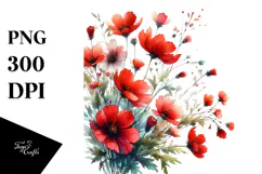 Red Flowers Abstract Watercolor Clipart Product Image 1