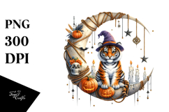 Halloween Tiger Sitting on Moon PNG Product Image 1