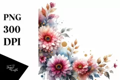 Vibrant Abstract with Small Gerbera and Gold PNG Product Image 1
