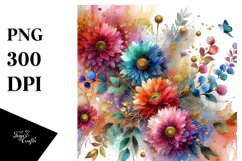 Vibrant Abstract with Small Gerbera and Gold PNG Product Image 1