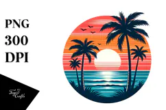 Retro Tropical Sunset Clipart PNG Product Image 1