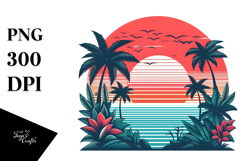 Retro Tropical Sunset Clipart PNG Product Image 1