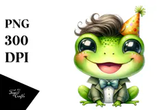 Energetic Baby Frog with Party Hat PNG Product Image 1