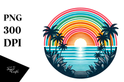 Retro Tropical Rainbow Sunset PNG Product Image 1
