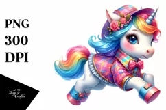 Cute Baby Unicorn Running Dressed PNG Product Image 3