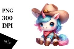Cute Baby Unicorn Cowboy in Watercolor Product Image 1