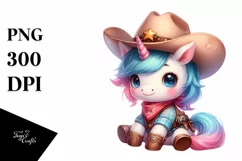 Cute Baby Unicorn Cowboy in Watercolor Product Image 1