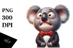Exaggerated Cartoon Koala with Bow Tie PNG Product Image 1