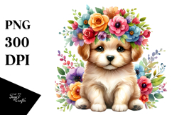 Colorful Flower Crown Puppy | Sublimation | Clipart Product Image 1