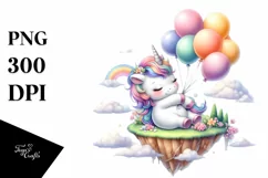 Floating Baby Unicorn with Balloons | Sublimation | Clipart Product Image 1