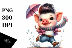 Cute Baby Pig Jumping PNG Product Image 3