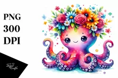 Funny Halloween Octopus Watercolor PNG Product Image 1