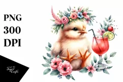 Young Chicken Adorned With Flowers Enjoying A Cocktail | Product Image 3