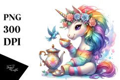 Colorful Baby Unicorn Sipping Tea PNG Product Image 1
